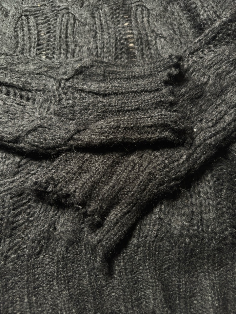 Acne Black Distressed Cable Knit Crewneck Sweater - Picture 3 of 5